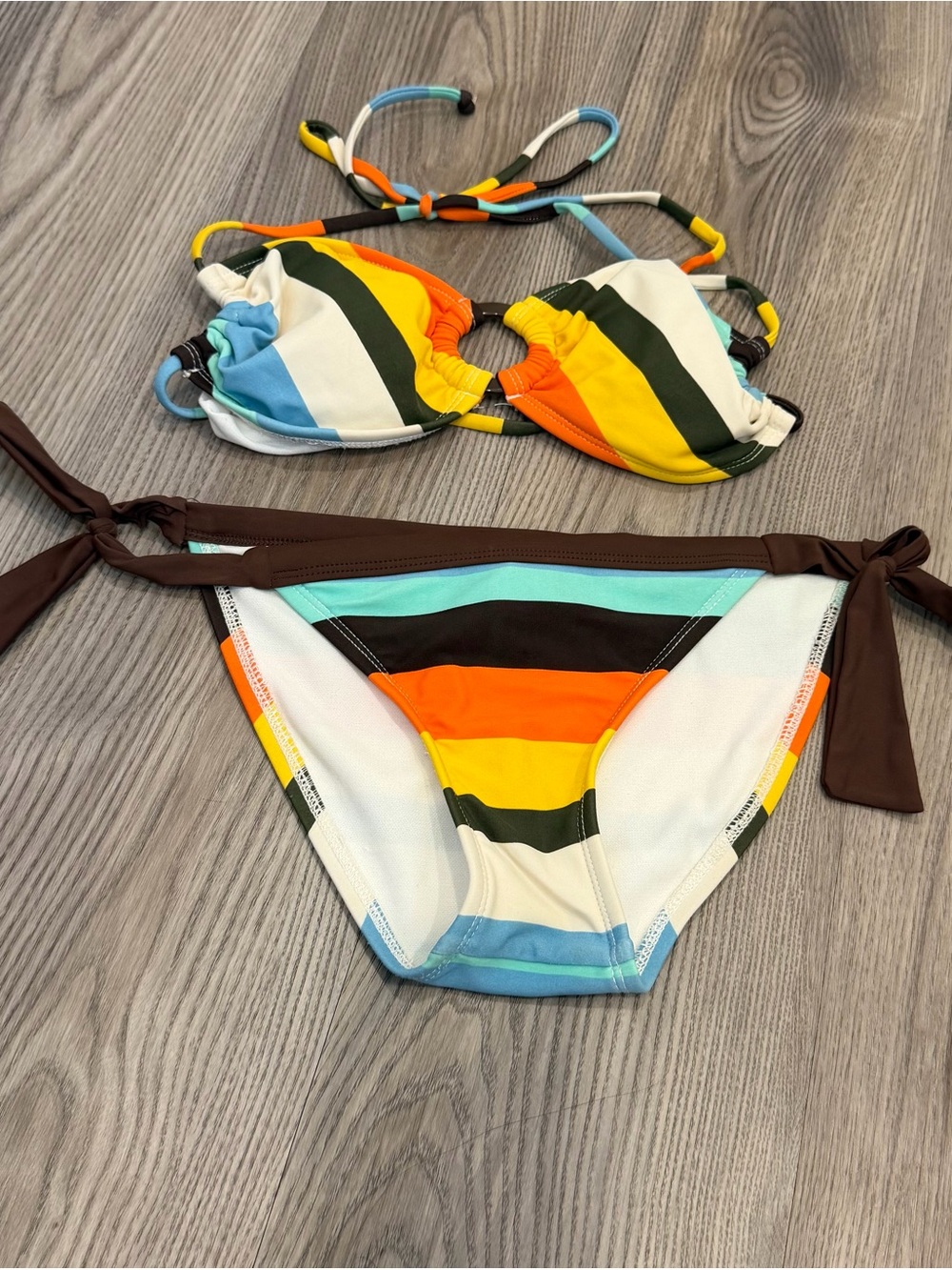Girls Stripe Tie-Side Bikini Set - Multicolor